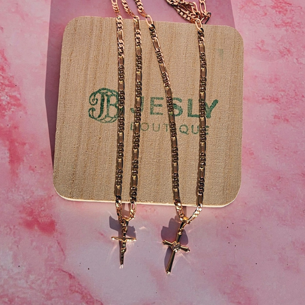 CADENA DE CRUZ DE ORO LAMINADO 22 INCHES